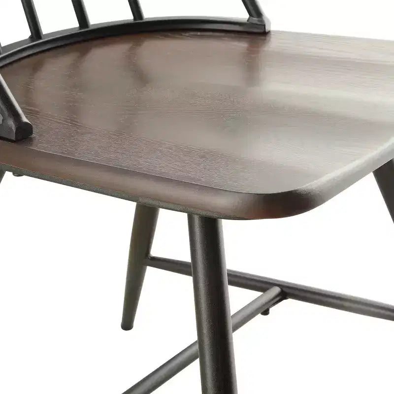 Sedia da pranzo Windsor a fusi bicolore – Set da 4, Struttura in metallo nero / Seduta impiallacciata marrone