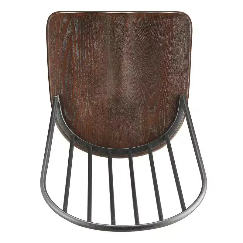 Sedia da pranzo Windsor a fusi bicolore – Set da 4, Struttura in metallo nero / Seduta impiallacciata marrone