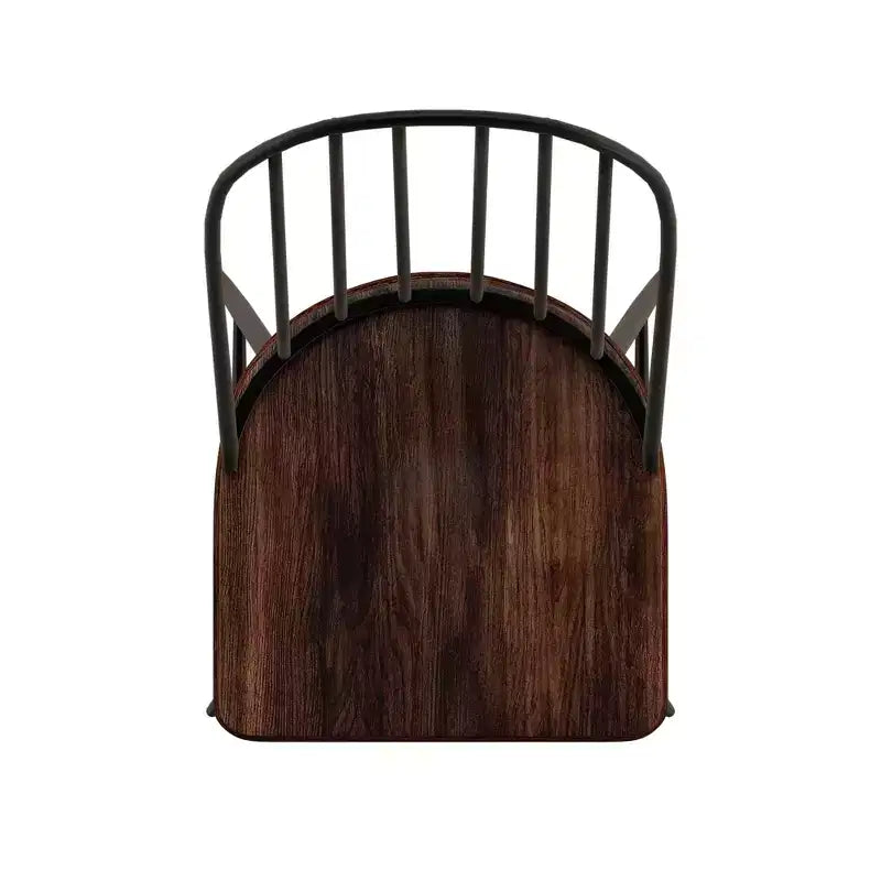 Sedia da pranzo Windsor a fusi bicolore – Set da 4, Struttura in metallo nero / Seduta impiallacciata marrone