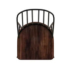 Sedia da pranzo Windsor a fusi bicolore – Set da 4, Struttura in metallo nero / Seduta impiallacciata marrone