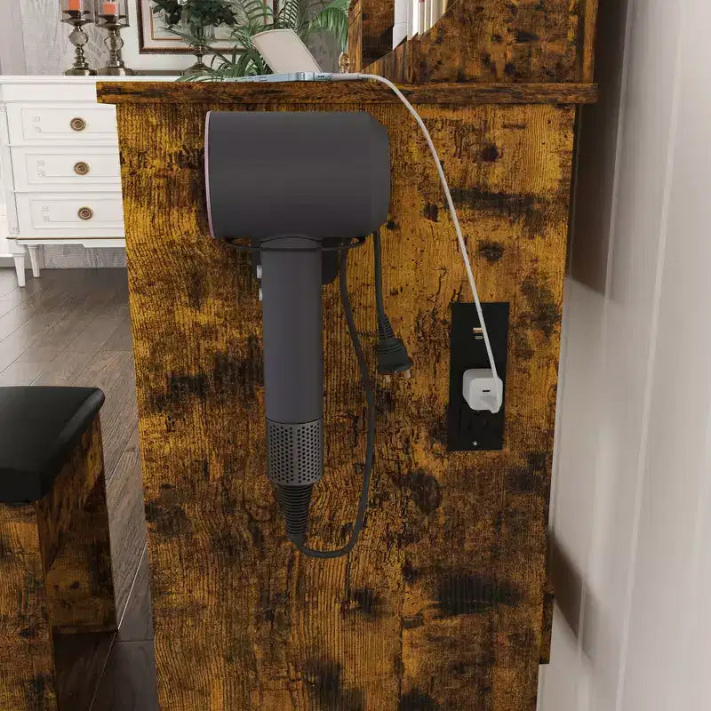 Moderna Toeletta in Legno con Specchio LED e Sedia da Trucco