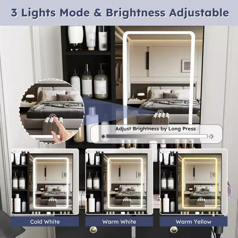 Moderna Toeletta in Legno con Specchio LED e Sedia da Trucco