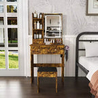 Moderna Toeletta in Legno con Specchio LED e Sedia da Trucco