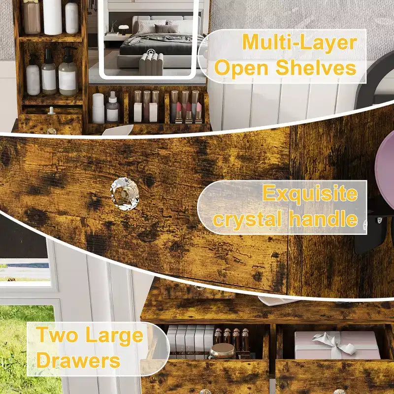 Moderna Toeletta in Legno con Specchio LED e Sedia da Trucco