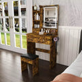 GDFStudio Sneha Modern Wooden Vanity Desk with Adjustable LED Light, Mirror and 1 Dressing Chair