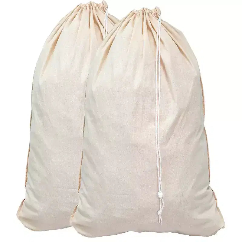 Narwey Extra Large Natural Cotton Laundry Bag, Beige (28 x 36) - 2 Pack