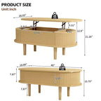 Tavolino da Caffè con Parte Superiore Sollevabile Scanalata e Vano Nascosto, Top Ovale in MDF, Finitura Naturale