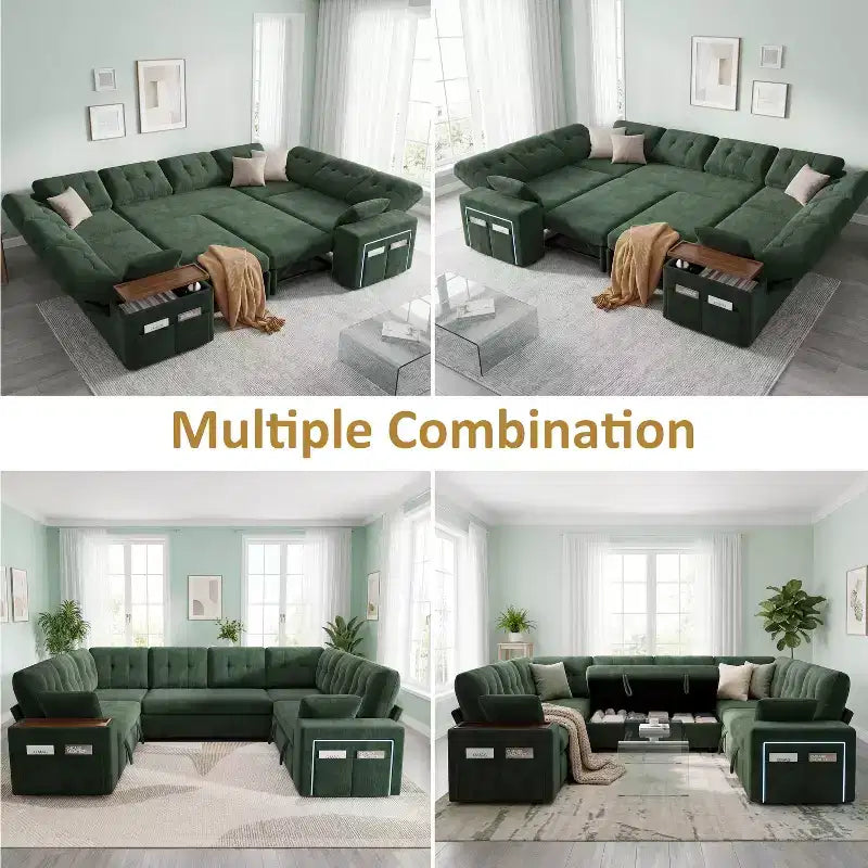Divano Sezionale Modulare Trasformabile da 284 cm con Letto Estraibile e Contenitore