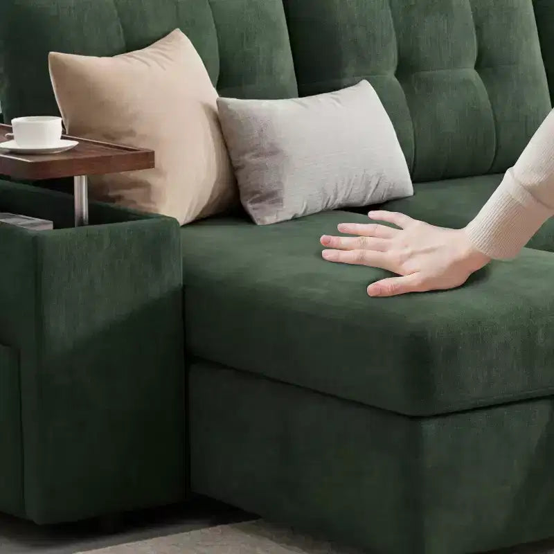 Divano Sezionale Modulare Trasformabile da 284 cm con Letto Estraibile e Contenitore