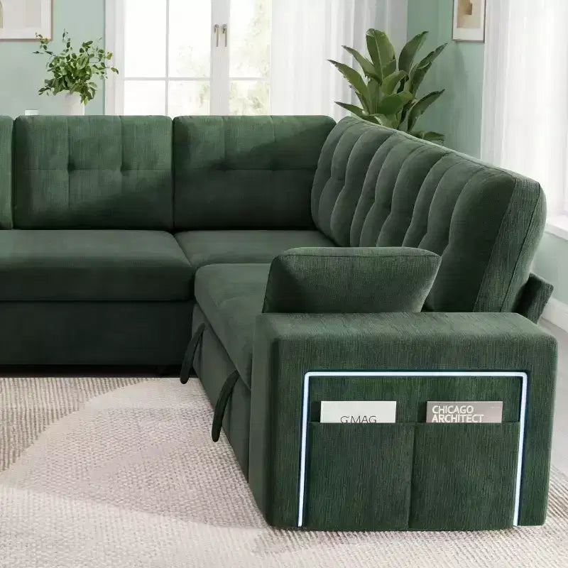 Divano Sezionale Modulare Trasformabile da 284 cm con Letto Estraibile e Contenitore