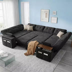Divano Sezionale Modulare Trasformabile da 284 cm con Letto Estraibile e Contenitore