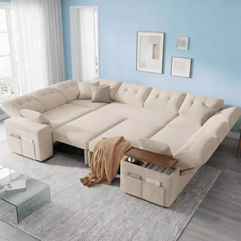Divano Sezionale Modulare Trasformabile da 284 cm con Letto Estraibile e Contenitore