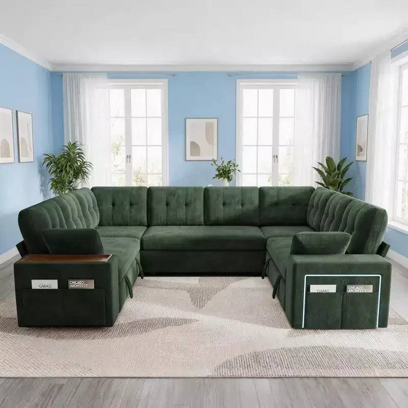 Divano Sezionale Modulare Trasformabile da 284 cm con Letto Estraibile e Contenitore