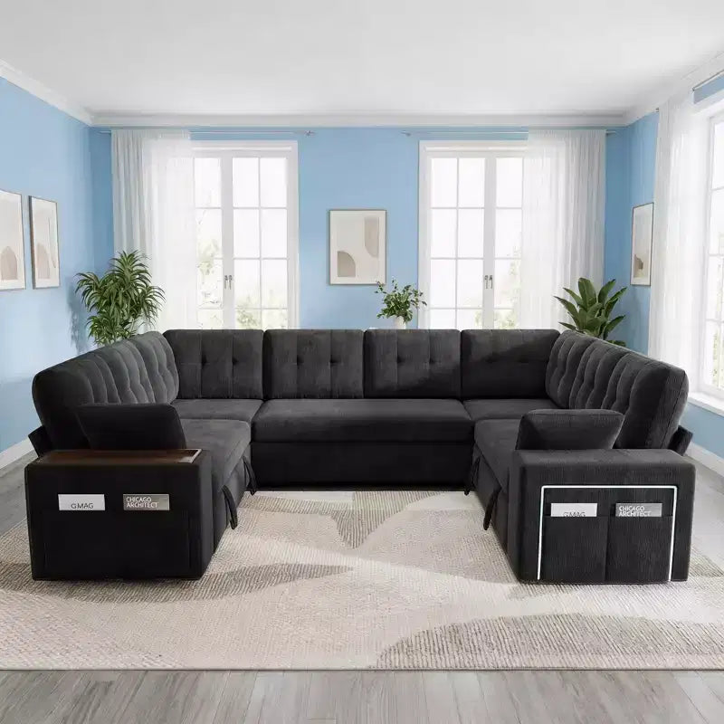Divano Sezionale Modulare Trasformabile da 284 cm con Letto Estraibile e Contenitore