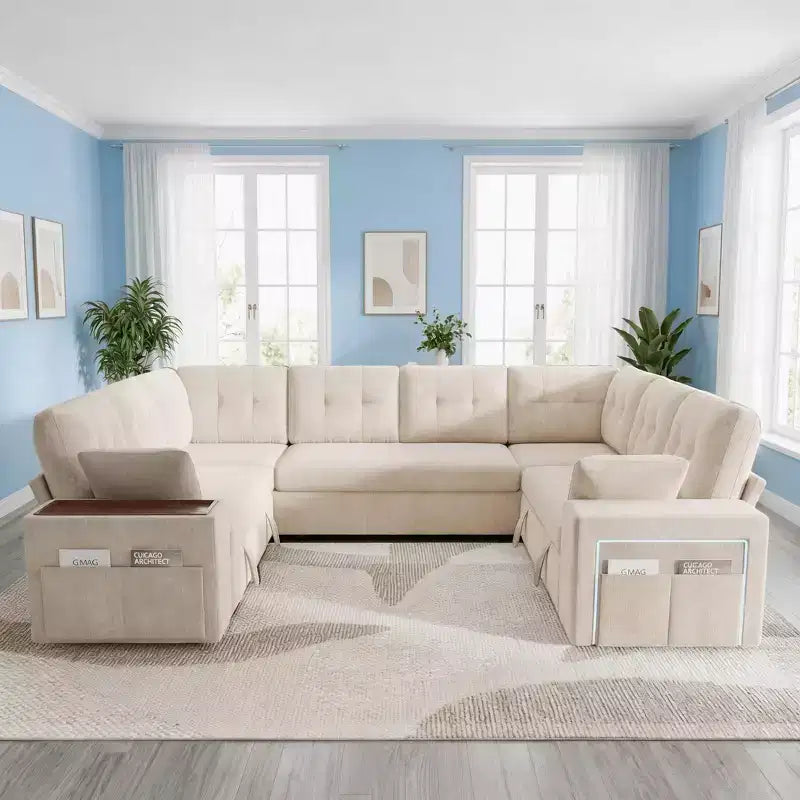 Divano Sezionale Modulare Trasformabile da 284 cm con Letto Estraibile e Contenitore