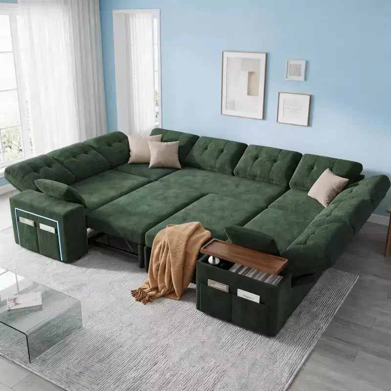 Divano Sezionale Modulare Trasformabile da 284 cm con Letto Estraibile e Contenitore