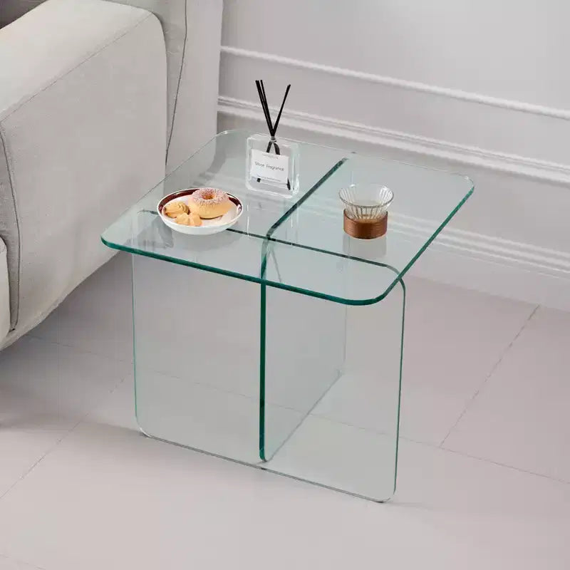 JVNOXK Tempered Clear Glass SideTable, Small Tea Table, Night Stand Tempered Glass