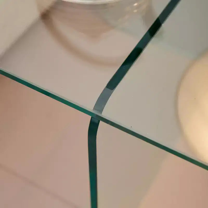 Tavolino in vetro temperato con base a doppio piedistallo