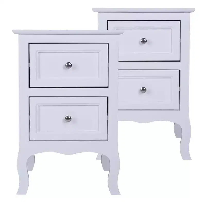 Comodino bianco in MDF con 2 cassetti, set da 2