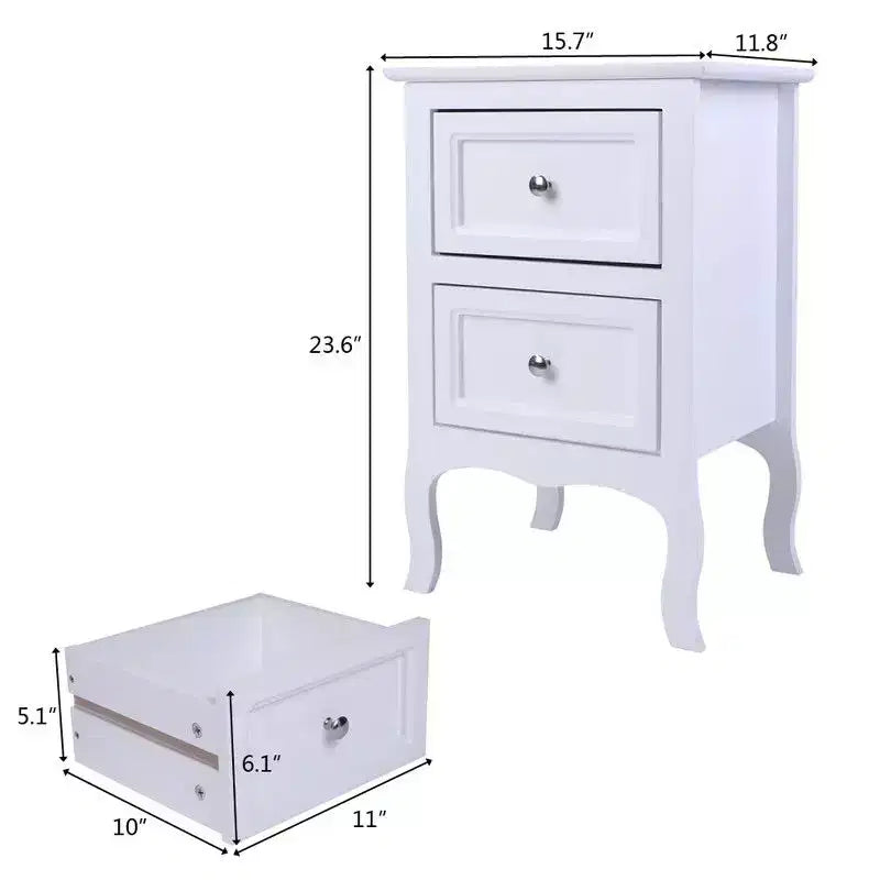 Comodino bianco in MDF con 2 cassetti, set da 2