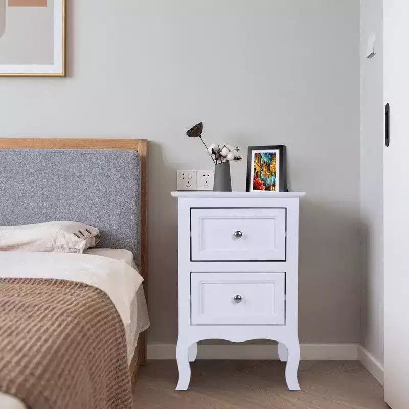 Comodino bianco in MDF con 2 cassetti, set da 2