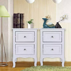 Comodino bianco in MDF con 2 cassetti, set da 2