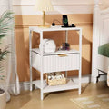 Karl Home 15 Inches Wide Nightstand - 1 Drawer, 2 Shelves, US Power Outlet