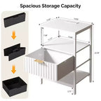 Comodino da 38 cm con 1 cassetto, 2 ripiani e presa di corrente USA