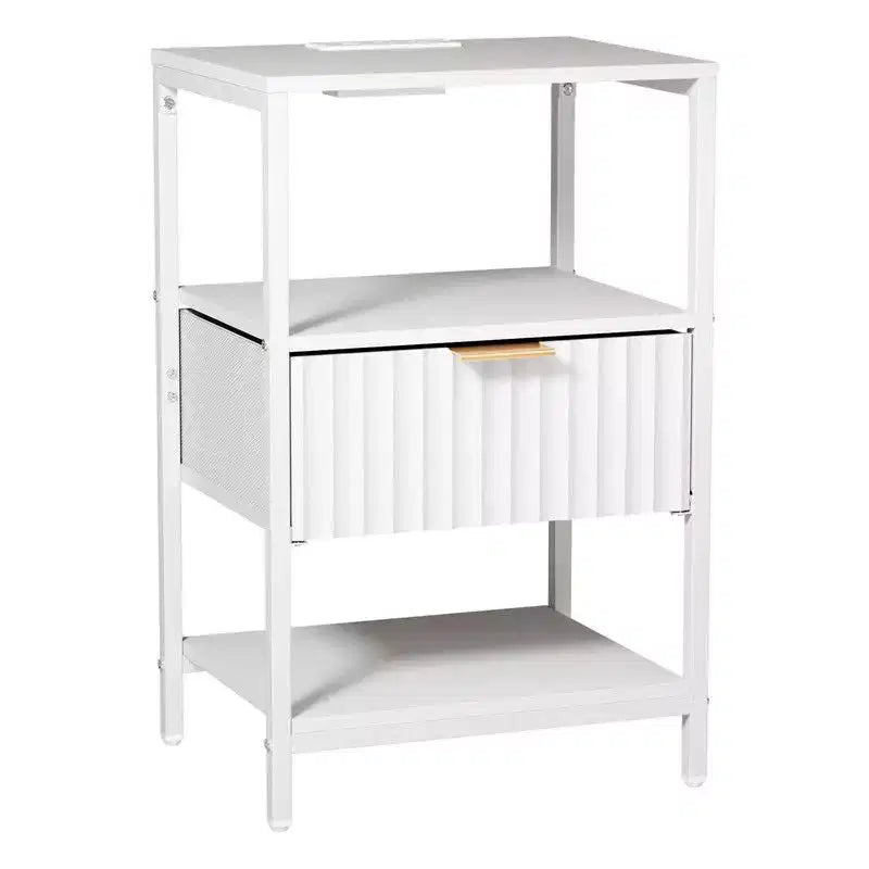 Comodino da 38 cm con 1 cassetto, 2 ripiani e presa di corrente USA