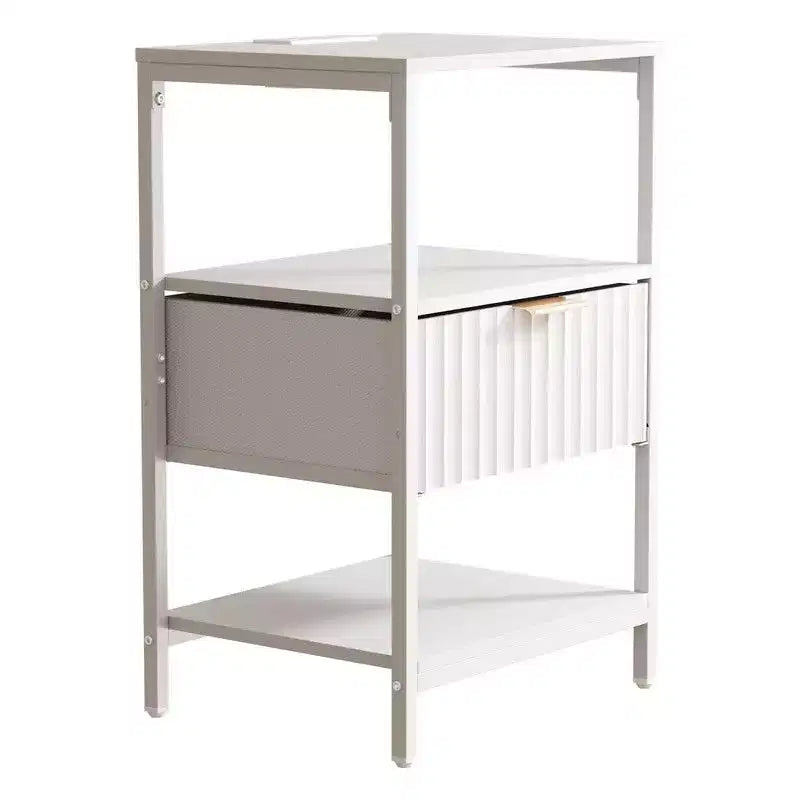 Comodino da 38 cm con 1 cassetto, 2 ripiani e presa di corrente USA