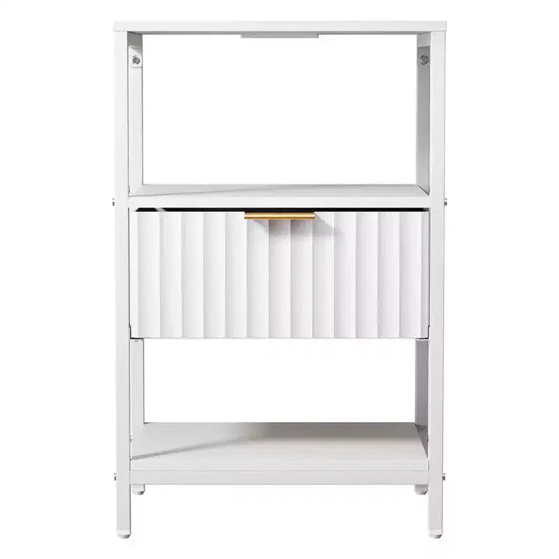Comodino da 38 cm con 1 cassetto, 2 ripiani e presa di corrente USA