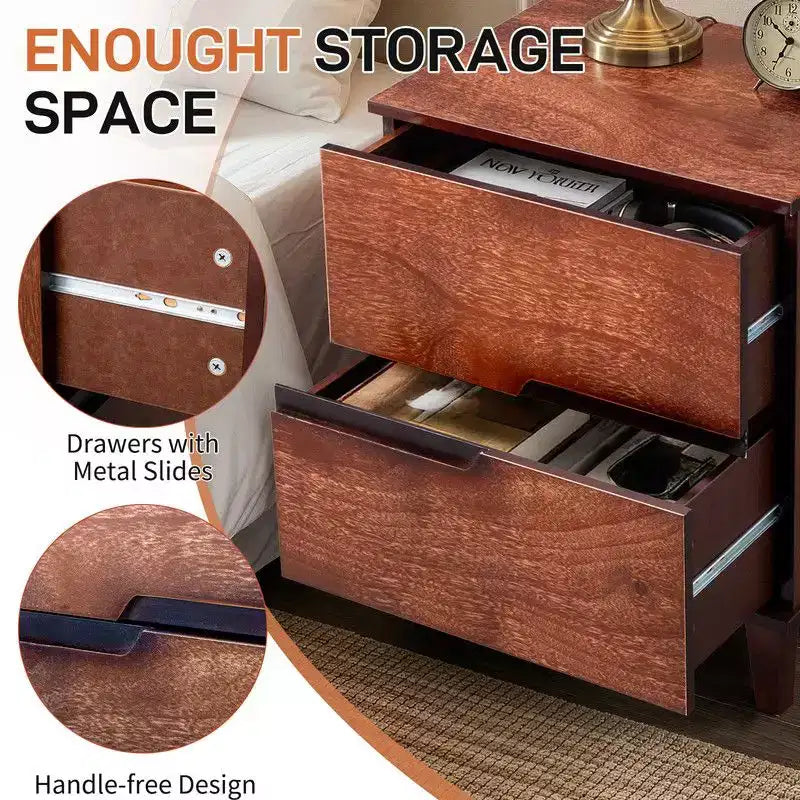 Comodino Marrone in MDF con 2 Cassetti – 51 cm