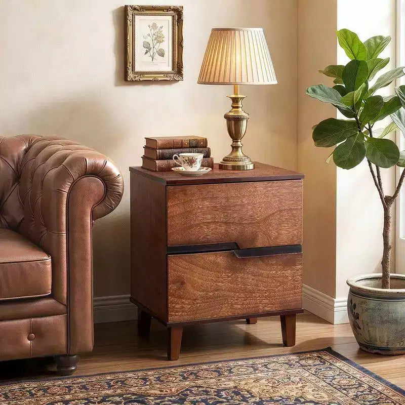 Comodino Marrone in MDF con 2 Cassetti – 51 cm