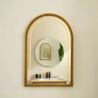 20 Beaded Arch Decorative Wall Mirror with LED Lighting, Retro Vanity Mirror with 3 Color Modes for Bathroom or Entryway-Panipeachy
