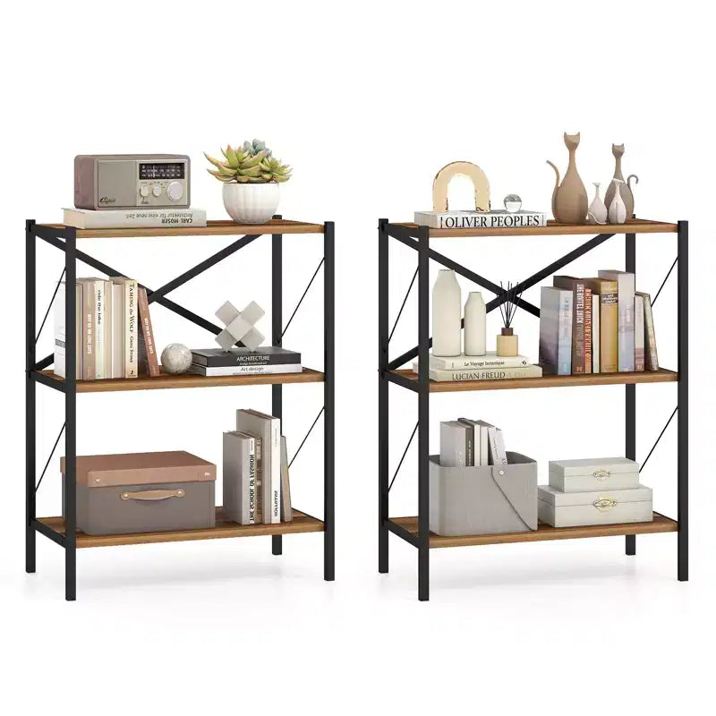 Costway 2PCS 3-Tier Bookshelf Industrial Bookcase w/ Heavy-Duty Metal FrameBook Holder
