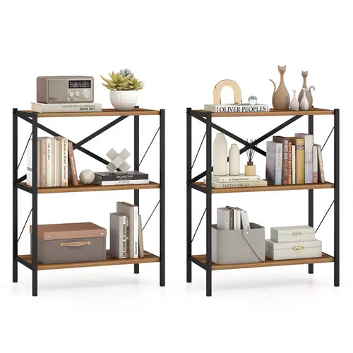 Costway 2PCS 3-Tier Bookshelf Industrial Bookcase w/ Heavy-Duty Metal FrameBook Holder