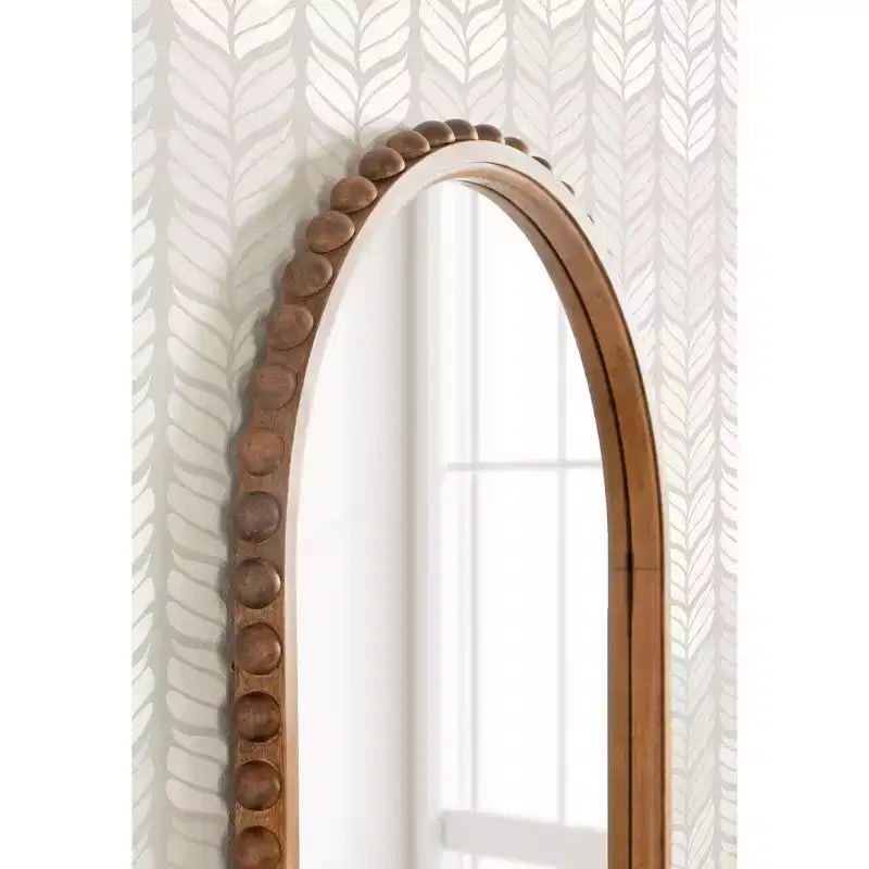 Specchio da parete ad arco con cornice in legno perlinato, Marrone rustico, 20x30