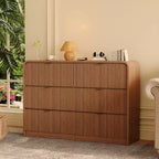 Modern 6/8-Drawer Dresser with Rounded Edges, Wide Walnut Wood Chest of Drawers, Horizontal Storage Cabinet Organizer for Bedroom & Living Room