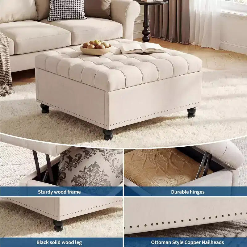 Grande pouf contenitore quadrato con piano sollevabile