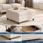 Grande pouf contenitore quadrato con piano sollevabile
