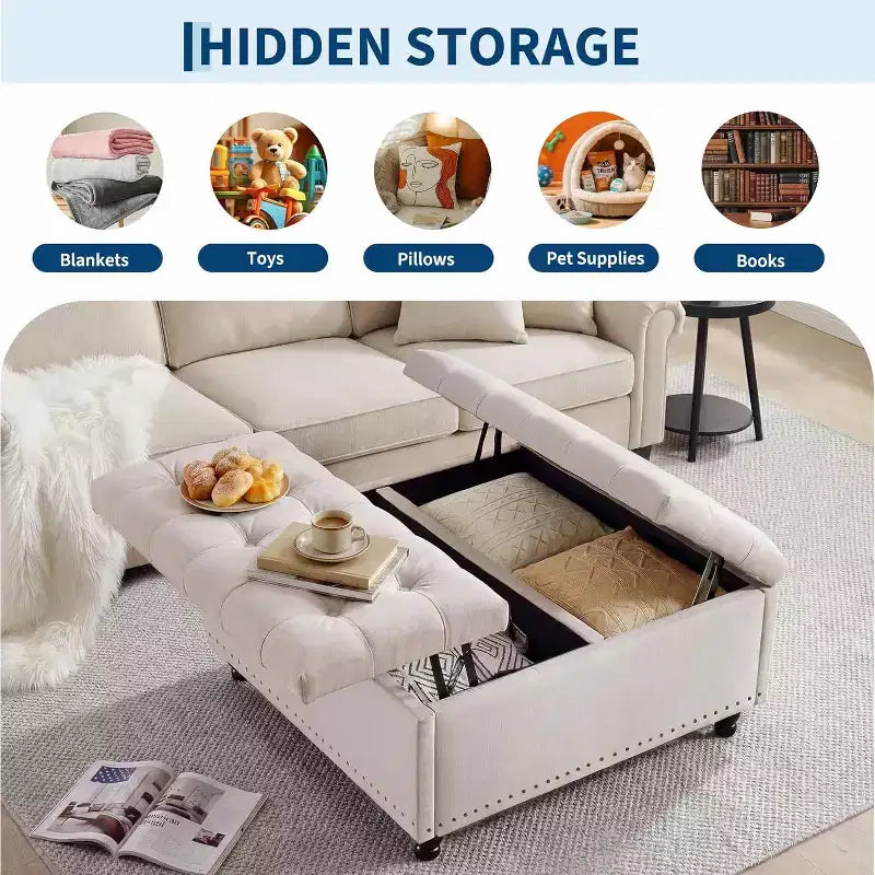 Grande pouf contenitore quadrato con piano sollevabile