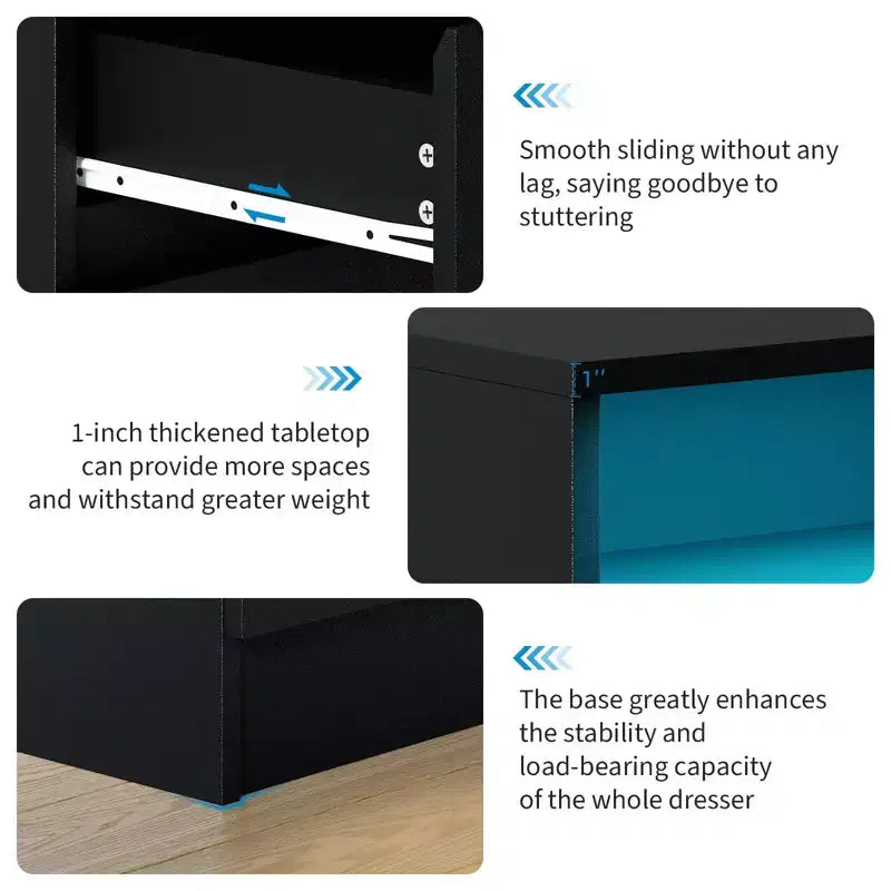 Cassettiera a 6 cassetti con illuminazione LED alla base e porte di ricarica integrate – Set da 2