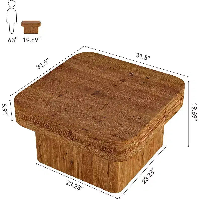 Tavolino da caffè quadrato da 31,5" in legno massiccio – Stile rustico, marrone anticato