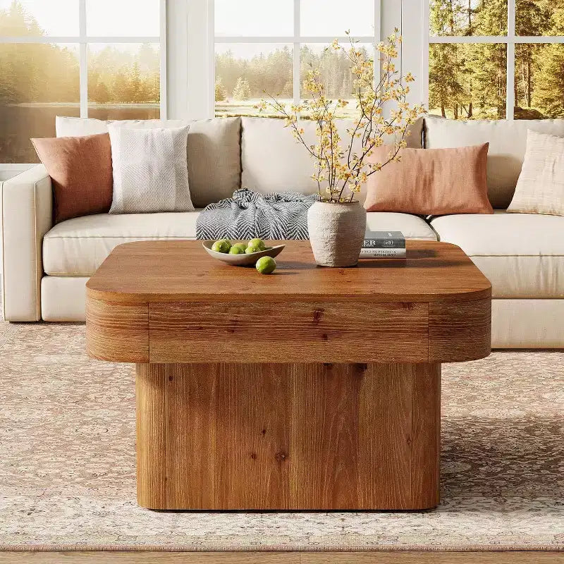 Tavolino da caffè quadrato da 31,5" in legno massiccio – Stile rustico, marrone anticato