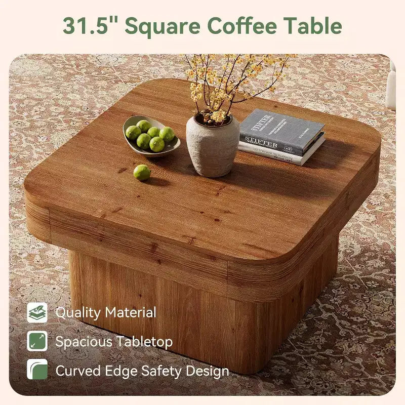 Tavolino da caffè quadrato da 31,5" in legno massiccio – Stile rustico, marrone anticato