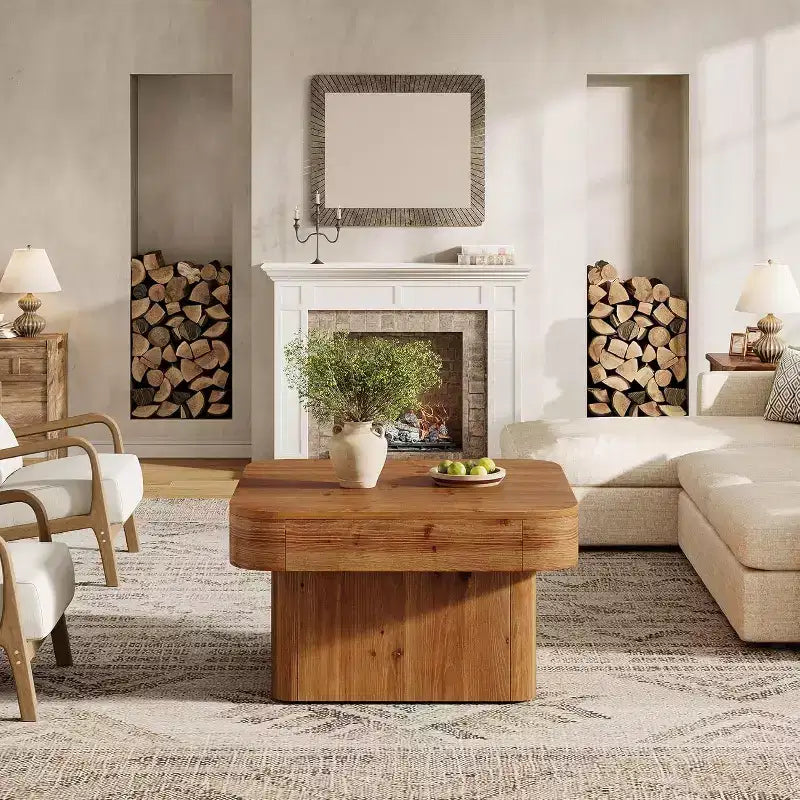 Tavolino da caffè quadrato da 31,5" in legno massiccio – Stile rustico, marrone anticato