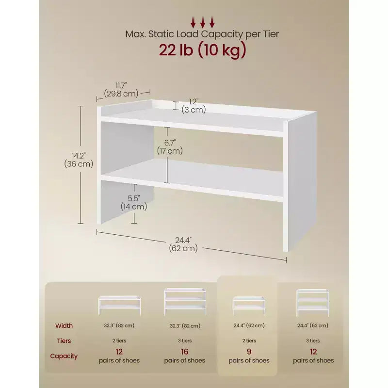 Scarpiera a 2 ripiani, bianca – Contiene fino a 9 paia, 29,7 x 62 x 36 cm
