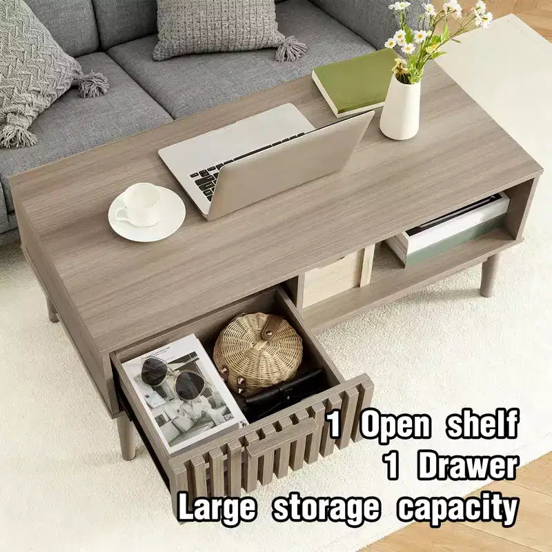 Tavolino da Salotto con Cassetto Contenitore e Ripiano Aperto