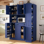 Farmhouse Kitchen Pantry Cabinet with Hutch, Tall Kitchen Storage Cabinet with Pull-Out Side Cabinet, Freestanding Cupboard with Door Shelves