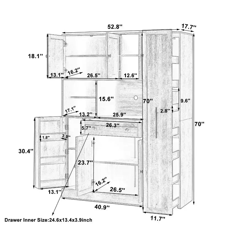 Dispensa da Cucina con Credenza e Colonna Estraibile Laterale